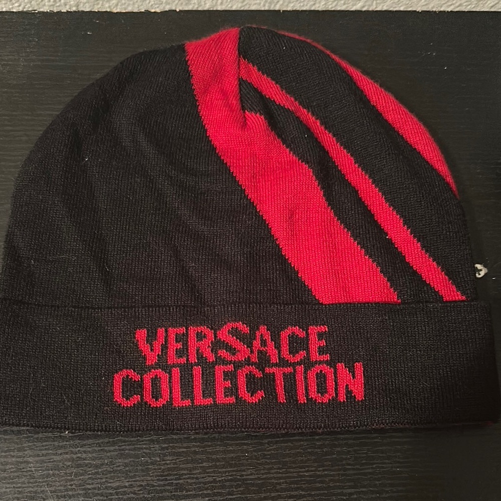 Versace Collection Black and Red Beanie